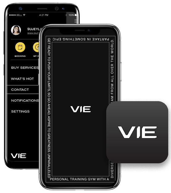 Vie Fitness Studio app on iPhone and Android